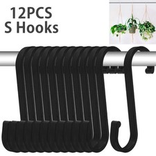 12 Pack Heavy Duty S Hooks Black Large Flat Metal Hanging S Shaped Hooks Kitchen