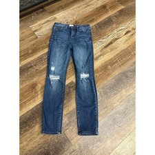 CELLO Women's Dark Wash Distressed High Rise Skinny Jeans