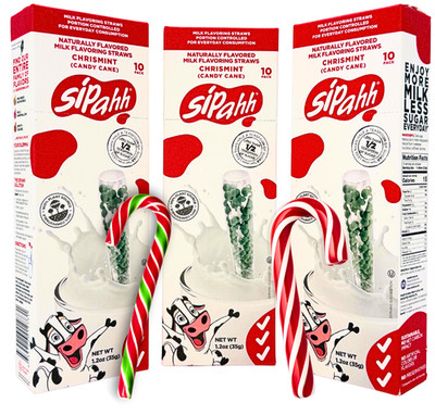 Sipahh Milk Flavoring Straws 30 Pack - Chrismint Candy Cane - Vegan Friendly