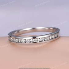 1 CT Round Cut Moissanite Half Eternity Wedding Band Ring 14K White Gold Plated
