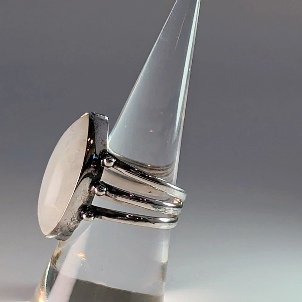 Anillo Marquesa Piedra Lunar Plata Esterlina Diseño Multibanda Talla 8 Foto 4 de 4