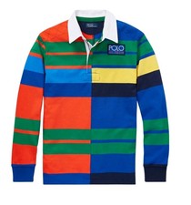Polo Ralph Lauren Ragazzi Manica Lunga High-Tech Multi Strisce Rugby Shirt, 14-16 Nuova con etichette