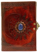 7x5 Leather Bound Spell Book w/ SUN & MOON Journal 180 Unlined Pages Blank, NEW 