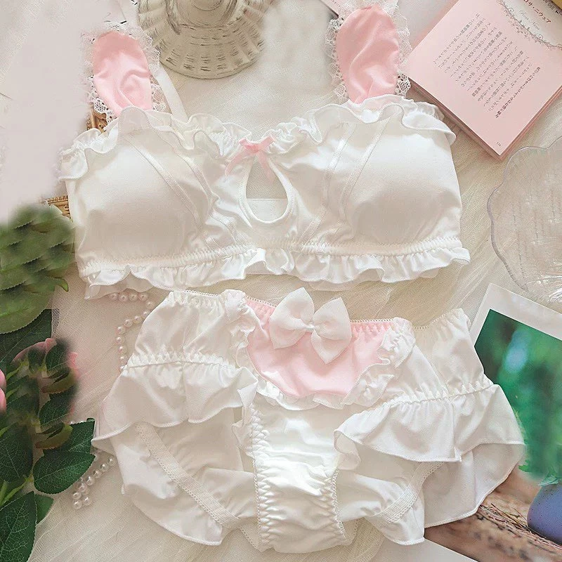 Cute Japanese Lolita Sweet Girls Underpants Students Briefs Panties Bra Sets - Image 3 of 4