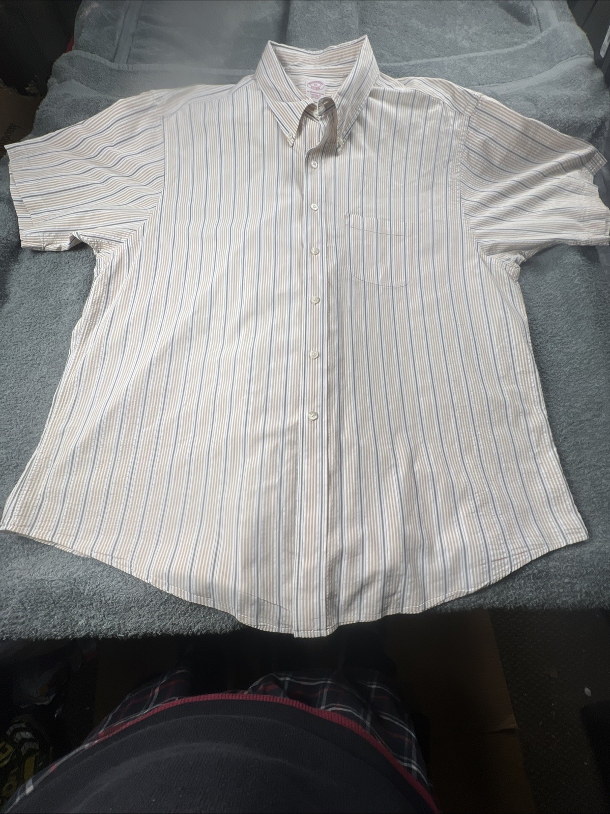 Brooks Brothers Seersucker Striped Short Sleeve Button Down Shirt Men's XXL