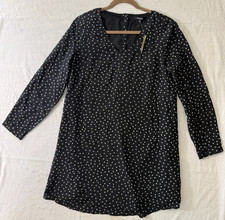 Madewell silk star Shift dress black M long sleeve lined V-neck