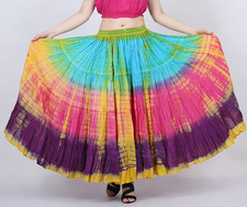 Women's 25 Yard Tribal ATS Belly Dance Multi Tie Dye, 4 Tiered Bohemian Skirts