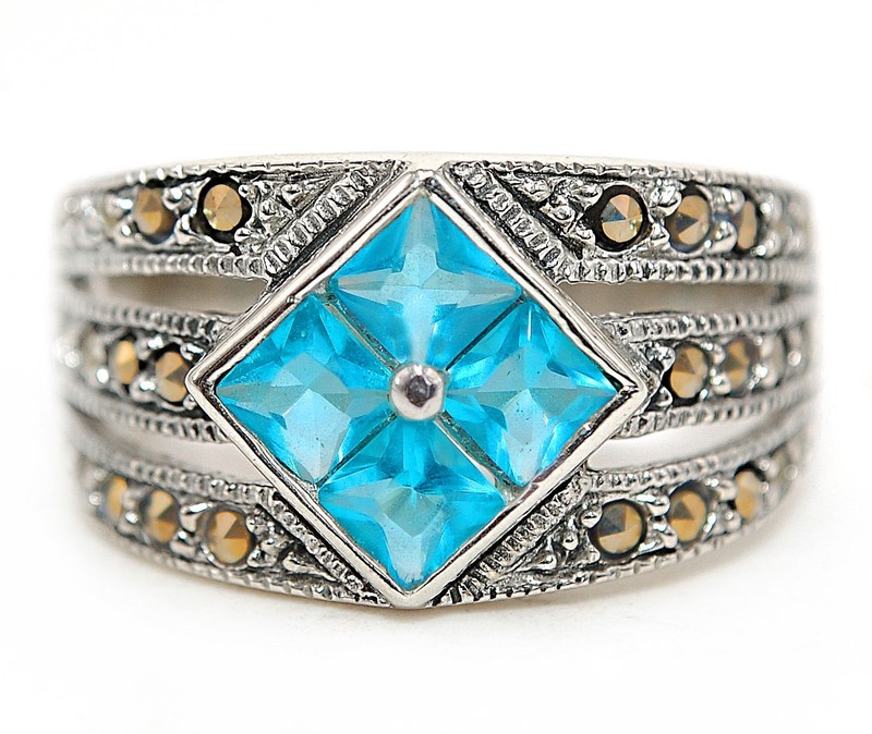 1CT Heat Treated Blue Topaz 925 Sterling Silver Ring Sz 6 Z5-2