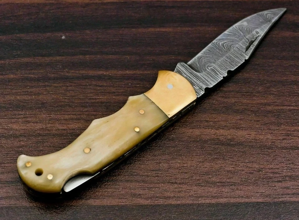 NAVAJA DE BOLSILLO PERSONALIZADA HECHA A MANO FORJADA ACERO DAMASCO HOJA PLEGABLE EDC 1329 Foto 3 de 4