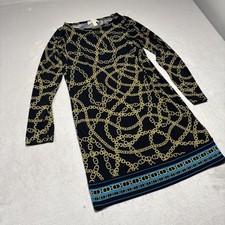 Michael Kors Dress Womens Pullover Long Sleeve Black With Gold Chains Size P/S