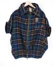 Manteau DESIGUAL Femme EU40 À Carreaux Bleus Dolman En Laine Brodé I