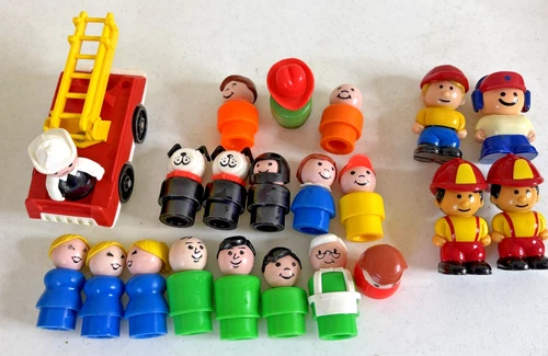 Vintage Little People Fisher Price Figures Plastic Dogs Firefighter Boy Girl Lot