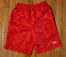 Vintage Umbro Soccer Shorts Red Checkerboard Youth Large 8  Inseam w/ Pockets