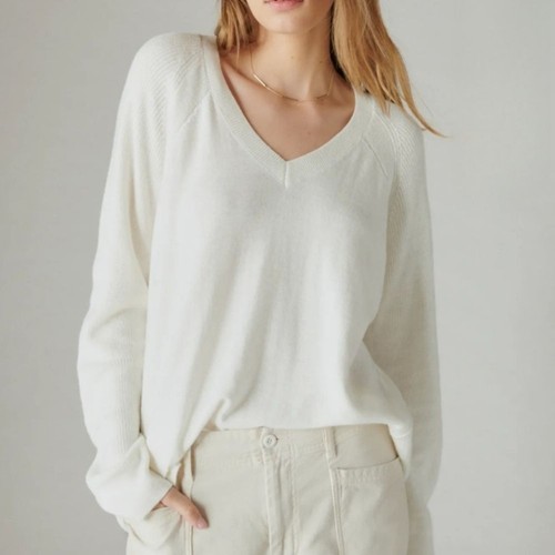 Lucky Brand Cloud Soft V Neck Lightweight Sweater Long Sleeve White Woman's XL - Picture 2 of 9