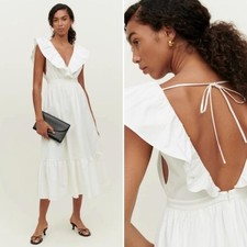 NEW Reformation Reina Ruffle Cotton White Dress Size 6