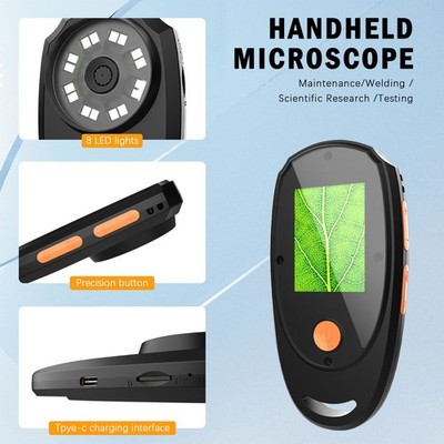 Handheld Digital Microscope 2in IPS HD Color Screen Pocket 2MP 500X With 8 SET