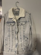 Levi's Vintage Denim Sherpa Trucker Jacket Faux Fur Lined Size L Gray Tag