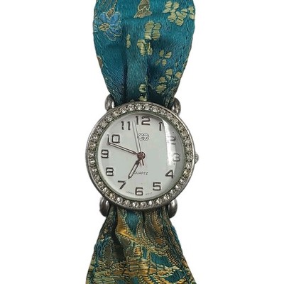 VTG Womens Watch CC Quartz Crystal Face With Silk Snap Band