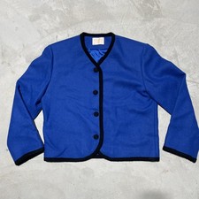 Pendleton Vintage Blue Wool Cropped Jacket with Black Trim SZ L USA Made