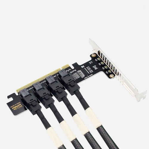 Karta rozszerzeń PCIE4.0 U2, PCIe X16 do 4 NVME U.2 SSD SFF-8643 Pcie Split Card - Zdjęcie 3 z 4