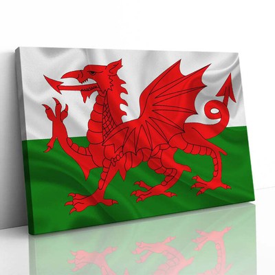 Wales roter Drache Nationalflagge gerahmter Leinwanddruck Bild Wandbild