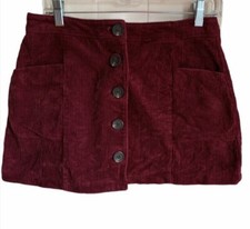 Chloe  Katie Women  s button front Maroon corduroy skirt Size M Uk 8