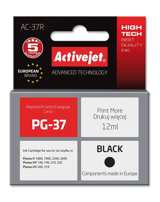 5901452128265 Тонировочный патрон Activejet AC-37R для Canon Drucker Canon PG-37 Ersa 5590₽