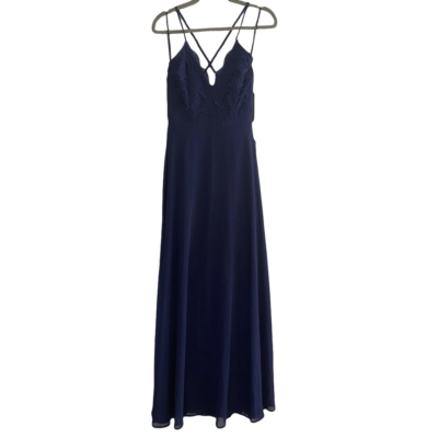 Lulu's Madalyn Navy Blue Lace Bridesmaid Formal Black Tie Maxi Dress Small  NEW | eBay
