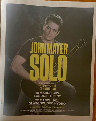 John Mayer Live Tour Dates 2024 Ad Newspaper Advert Poster 14x11  Rare
