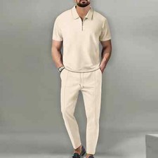 Men's Shirt 2 Sets Casual Fashion Breathable Lapel, Pants Pull Rope Solid Color
