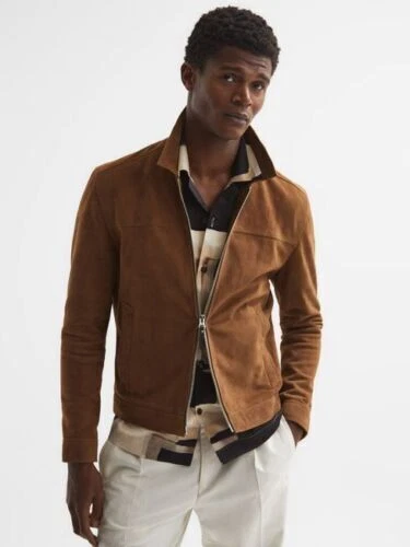 Men's Brown Suede Leather Jacket 100% Pure Suede Motorcycle Stylish Wear Jacket