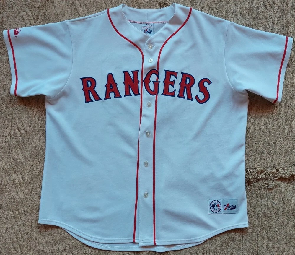 Vintage 90's Original Texas Rangers Red White & Blue Classic Majestic Baseball Jersey (Made in Usa) (Size 4XL)