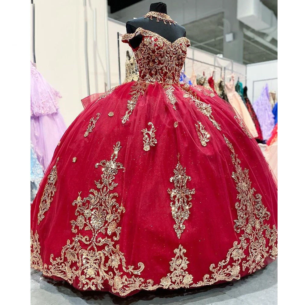 red and gold quince dresses