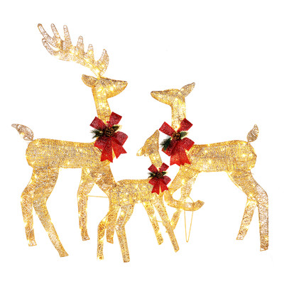 Family Elk Decoration 3pcs Set Golden Iron Frame Cotton Thread Green Onion