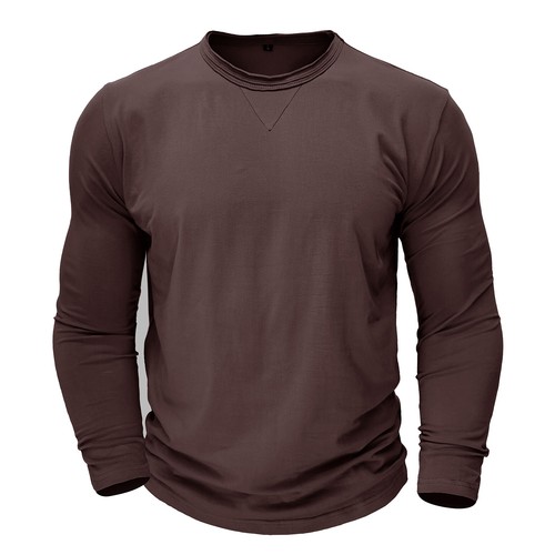 T-shirt uomo slim fit manica lunga girocollo casual elasticizzata blusa autunno - Foto 57 di 61