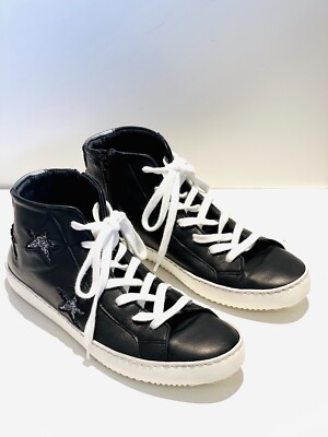 Ovye' By Cristina Lucchi Black Leather Star High Top Lace Up