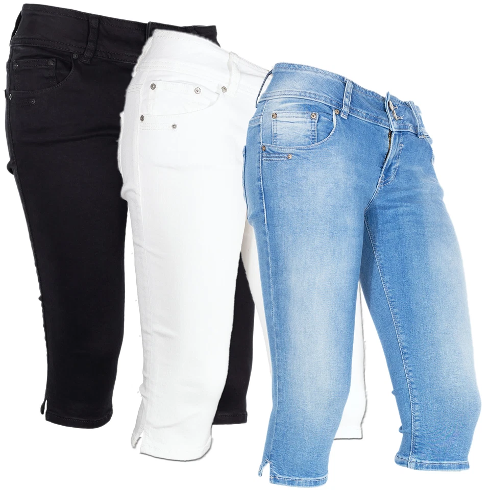 LTB Caprijeans Georget Cycle Slim Stretchjeans Shorts Damen Blau Schwarz Weiß - Bild 1 von 1