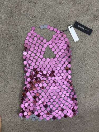 White Fox Pink Sparkly Mini Dress Brand New  - Picture 1 of 2