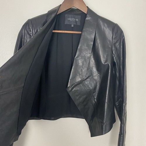 LAFAYETTE 148 Black Leather Jacket Moto Quiet Luxury Minimalist Size P Small - Picture 3 of 10