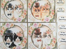 4x Wedding/Anniversary card toppers and sentiment’s cute cats, card making efc