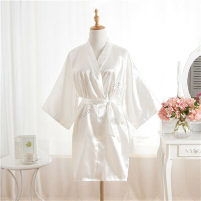 US STOCK! White Robe Silk Robe Nightdress Dressing Wedding Bridesmaid Bride Gown