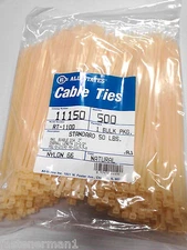 (1,000)NOS 11-1/2" CABLE TIES 50 LBS.LOAD-NATURAL NYLON MIL-S-23190-MADE IN USA.