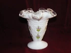Fenton Silver Crest Spanish Lace Violets In The Snow Ruffled Vase Signed Vintage