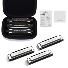 3 Keys Diatonic Harmonica Set 10 Hole Blues Harp Mouth Organ with Case Gift