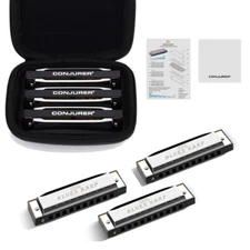 3 Keys Diatonic Harmonica Set 10 Hole Blues Harp Mouth Organ with Case Gift