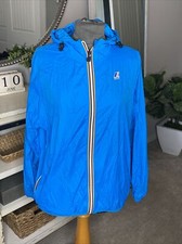 K-way Hooded Rain Jacket Blue Packable Waterproof Unisex Women Xl