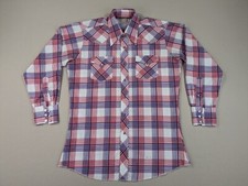 Vintage 70s H Bar C Shirt Adult 16 33 Plaid Perm Press Pearl Snap USA Made