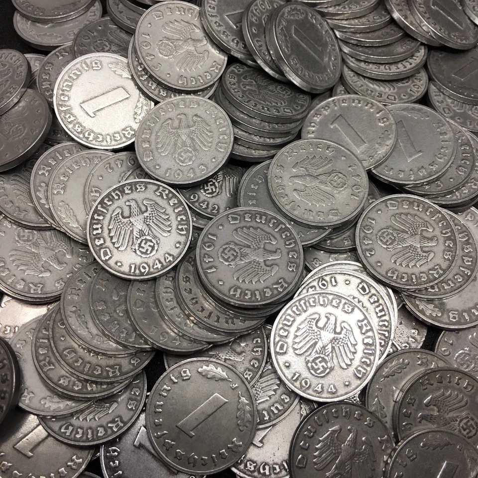 Raro Lote de 5 Monedas Circuladas Segunda Guerra Mundial Alemania Zinc 1 Reichspfennig Foto 2 de 4