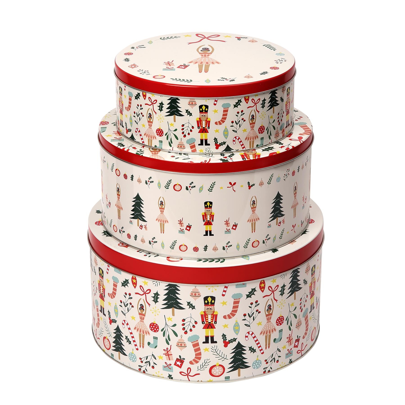 Dexam Nutcracker Christmas Cake Tins - Set of 3 Bakeware Food Storage Tins