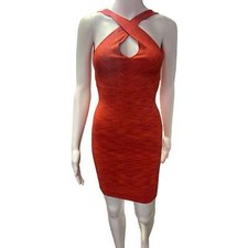 Guess Women's Orange Stretch Plunge Dress Size S SKU 2304